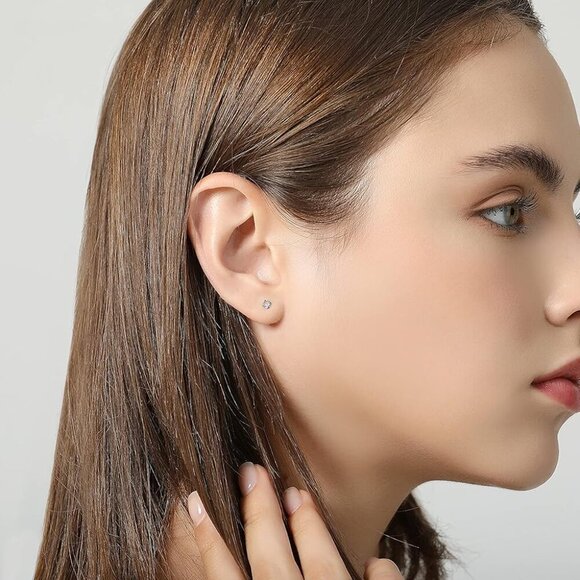 8 Pairs 14K Gold Plated Tiny Flat Back Stud Earrings - Hypoallergenic CZ Jewelry - Picture 6 of 7